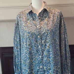 Puff-sleeve cotton poplin mini shirtdress in blooming floral - new never worn!